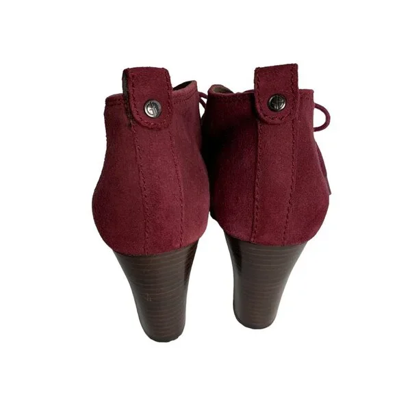 Giani Bernini Lace Up Ankle Bootie 7.5 Burgundy Suede Leather Block Heel - Picture 4 of 6